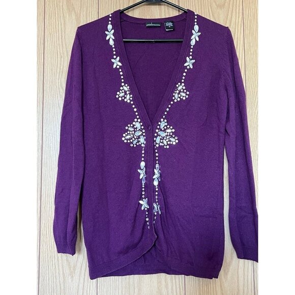 Moda International Sweaters - Moda International - Purple Rhinestone Cardigan Sz. MD
